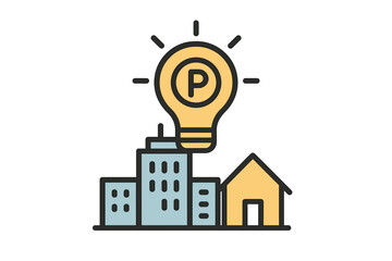 Intellectual Property Icon: A minimalist outline depicting the essence of intellectual property above a cityscape, hinting at the innovative ideas within the property market