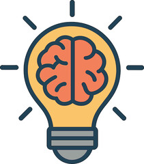 A lightbulb containing a brain symbolizes innovation, while a  icon stands for creativity and intellectual property