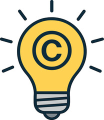 Copyright protects ideas, concepts, author rights, and patent intellectual property, symbolized by a copyright icon inside a light bulb