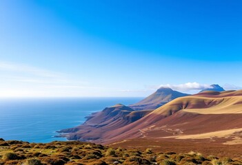 Falklands/Malvinas Islands landscape featuring ocean and hills, Falklands, South Atlantic