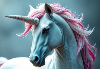 Fantasy unicorn with a visibly broken, fractured horn, showcasing imperfection and a damaged mythical creature,  fairytale,  symbolic