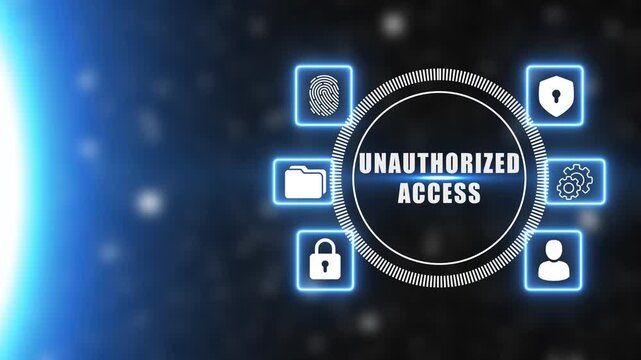 Unauthorized Access Security Concept with and Warning Sign on Dark Background with Blue Glow access denied