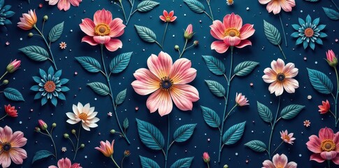 Intricate dark blue floral pattern; vintage style repeat Sophisticated design , wallpaper, floral repeat