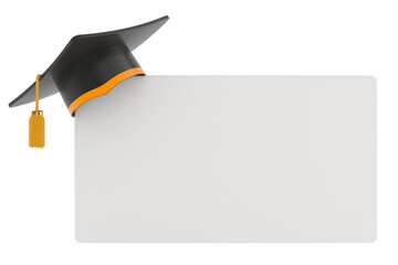 graduation cap and banner on white background. Isolated 3D illustration