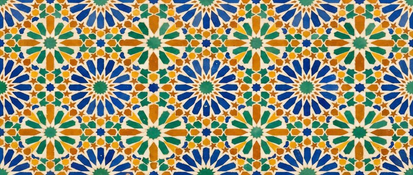 Traditional Moroccan Zellige Geometric Star Tile Pattern Background