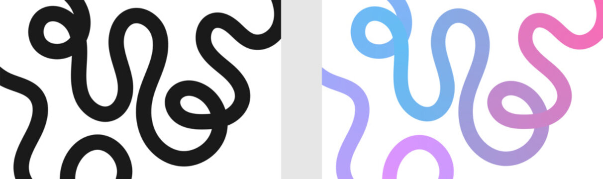 Abstract squiggly lines, Vibrant abstract gradient line with flowing pink to blue hues forming dynamic wavy curves. Modern minimalist background element perfect for posters, tech art, and digital desi