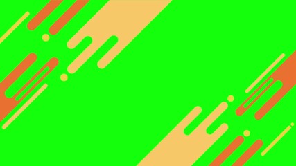 Vibrant green screen with dynamic orange and yellow graphics moving
