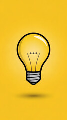 Bright yellow lightbulb on yellow background, minimalist creative idea concept