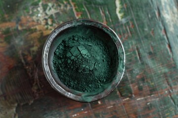 Spirulina powder in a bowl, a nutrient rich dietary supplement promoting health and wellness