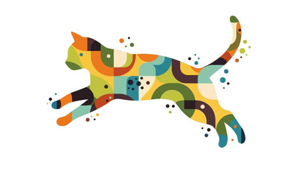 Abstract Artistic Jumping Cat Silhouette - Mid-Century Modern Vector Art