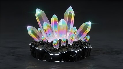 Glowing Iridescent Digital Crystals for Fantasy and Metaverse Concept