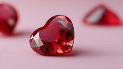 Red heart glass beads on pink background