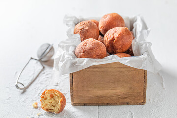 Yummy and hot mini doughnuts for Fat Thursday in Poland.