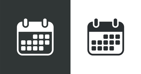 A simple illustration depicts a black and white calendar icon showcasing a minimalist design on a divided background high quality