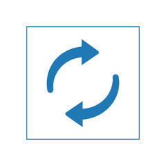a simple illustration depicts a square frame containing a prominent blue circular arrow symbol indicating a cyclical process or recycling
