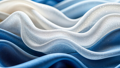 Close-Up of Wavy Blue and White Textured Fabric