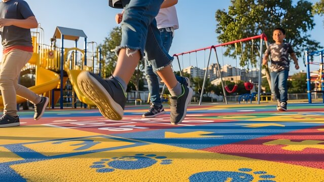 Children playing on a vibrant playground
