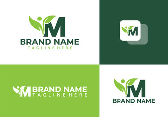 Letter M vector logo design with leaves - M letter and leaf logo vector illustration.