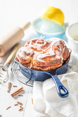 Homemade cinnamon rolls as christmas dessert. Swedish delicacy.