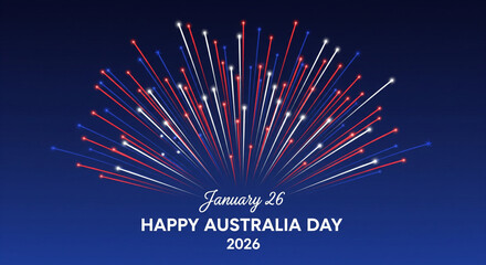 Celebrating australia day 2026 with vibrant red white and blue fireworks display on a deep blue background symbolizing national pride and festive spirit for australian