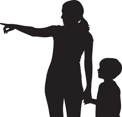 Woman pointing with child