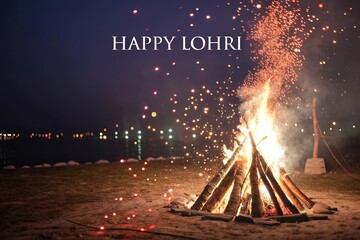 Punjabi Lohri night scene showcasing warmth, fire, and celebration.