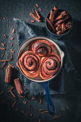 Delicious cinnamon rolls made of butter. Best Christmas snack.