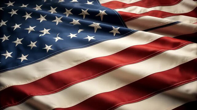 US Flag with Waving Fabric Texture Close up Seamless Loop Video