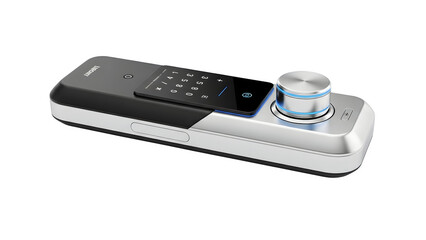 Modern electronic device with keypad and dial isolated on transparent background