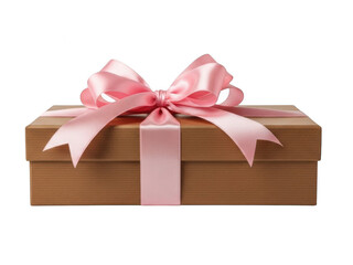 Brown gift box with pink bow isolated on transparent background