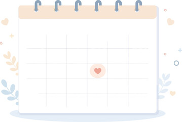 Cute calendar with heart marking special date on white background