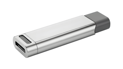 Modern USB-C Flash Drive with Silver Metal Casing isolated on transparent background