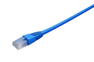 Ethernet cable with rj45 connector providing internet connection and network data communication on transparent background
