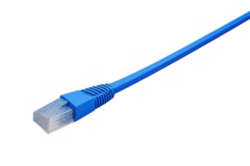 Ethernet cable with rj45 connector providing internet connection and network data communication on transparent background