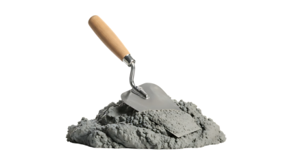 Concrete trowel and pile of gray cement