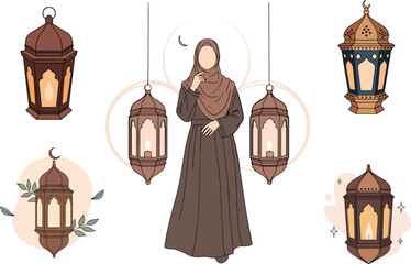 Hand Drawn Flat Vector fashion Ramadan Lantern Illustration