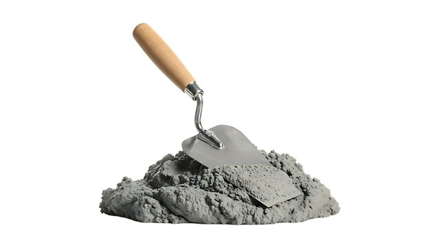 Concrete trowel and pile of gray cement