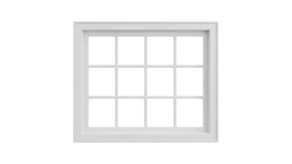 White window frame with grid pattern on transparent background