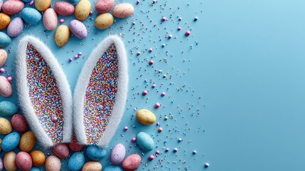 Easter bunny ears with colorful sprinkles and eggs