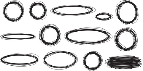 Hand drawn cartoon circle line vector illustration. Doodle sketch style elements for concept and creative design.eps