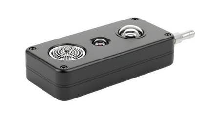 Modern Black Electronic Device with Grille and Lenses isolated on transparent background