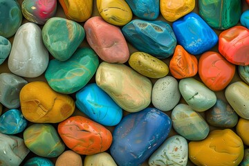 Polished multicolored stones forming a vibrant and textured background, showcasing various colors and patterns