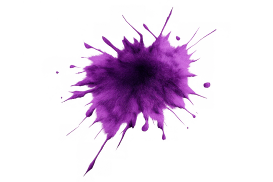 Purple ink splatter creating an abstract design, splashing liquid presenting a creative art texture, transparent background - Powered by Adobe