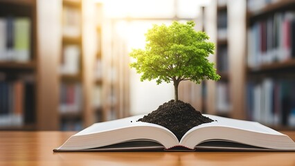 Education and knowledge growth concept with tree and book