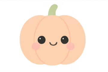 Cute kawaii pumpkin cartoon with cheerful face transparent background