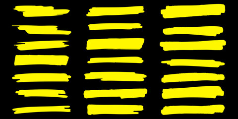 Marker or brush yellow strokes, vector set