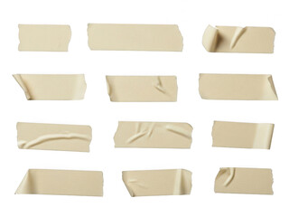 Collection of masking tape pieces isolated on transparent background