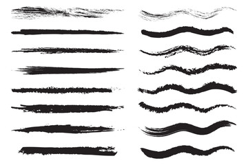 hand-drawn black brush stroke elements . set of paint stroke , ink brush, brush strokes, brushes, lines.