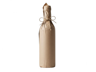 Wine bottle wrapped in paper, isolated on transparent background