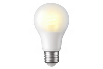 Led light bulb glowing bright, symbolizing new ideas, energy efficiency, and modern technology. Isolated with transparent background
